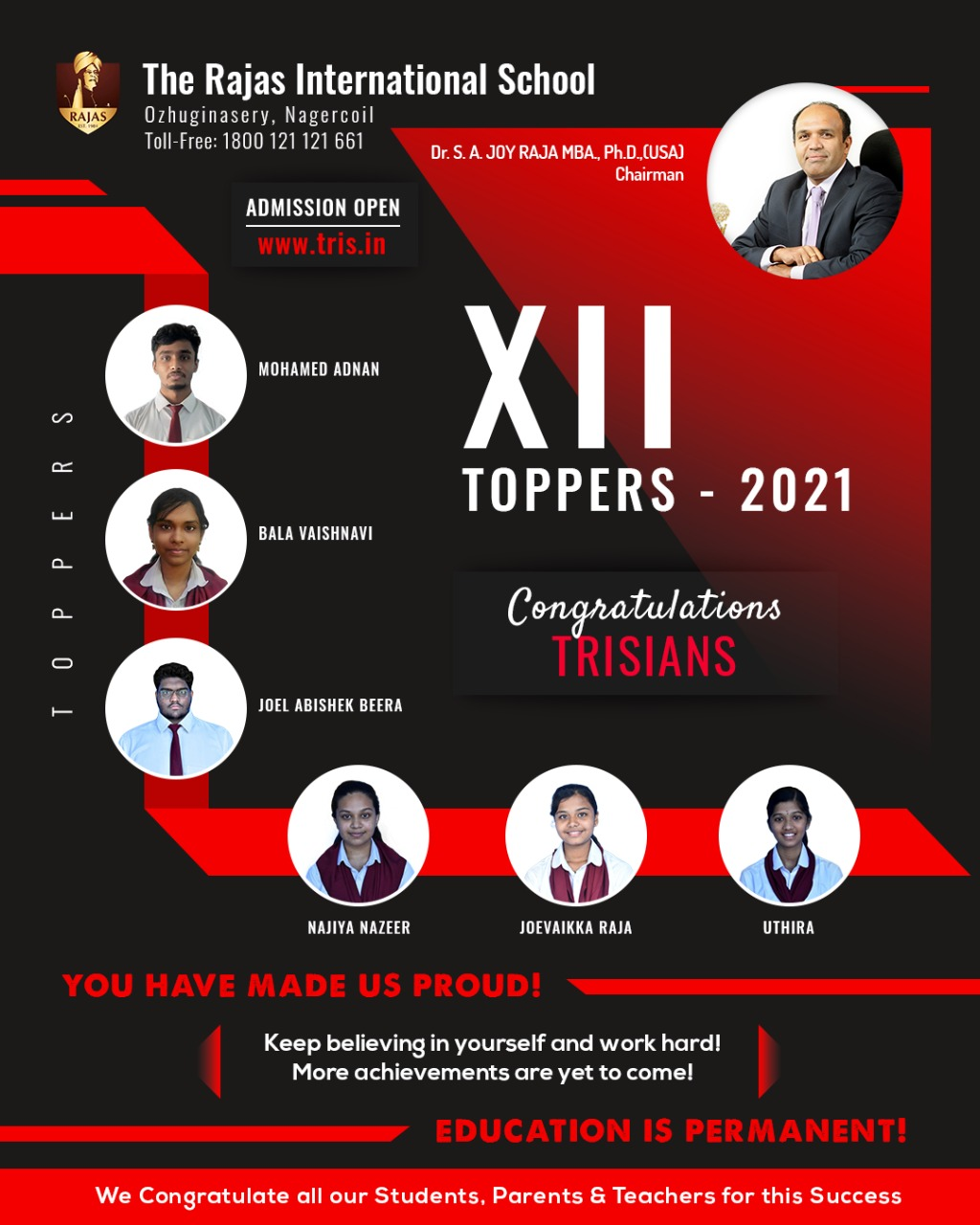 MY SCHOOL GRADE XII TOPPERS - 2021